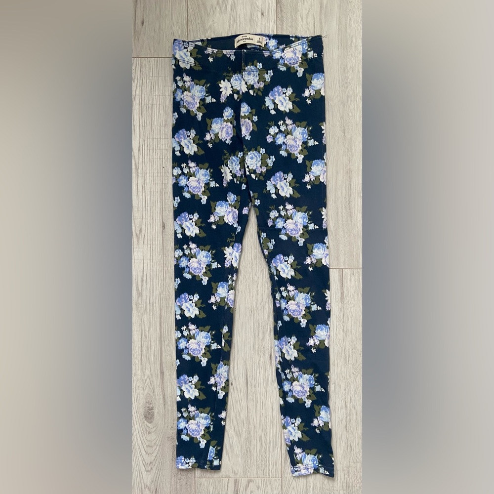 Abercrombie Kids Floral Cotton Stretch Leggings Pants Size Small